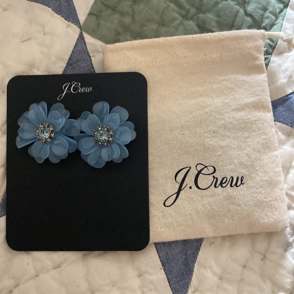 NWT J.Crew blue flower large stud earring blue Crystal gemstone - Picture 6 of 6
